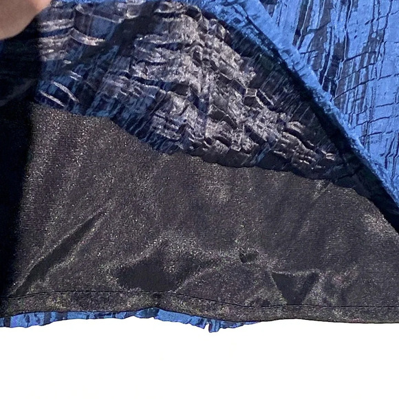 KAY UNGER Women’s Blue Sleeveless Vneck Cocktail Mini Dress Crinkle Taffeta 12P - Picture 7 of 7